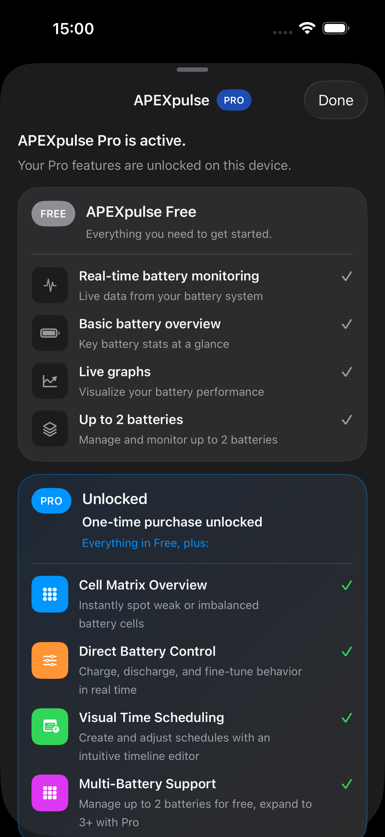 Free and Pro feature comparison screenshot