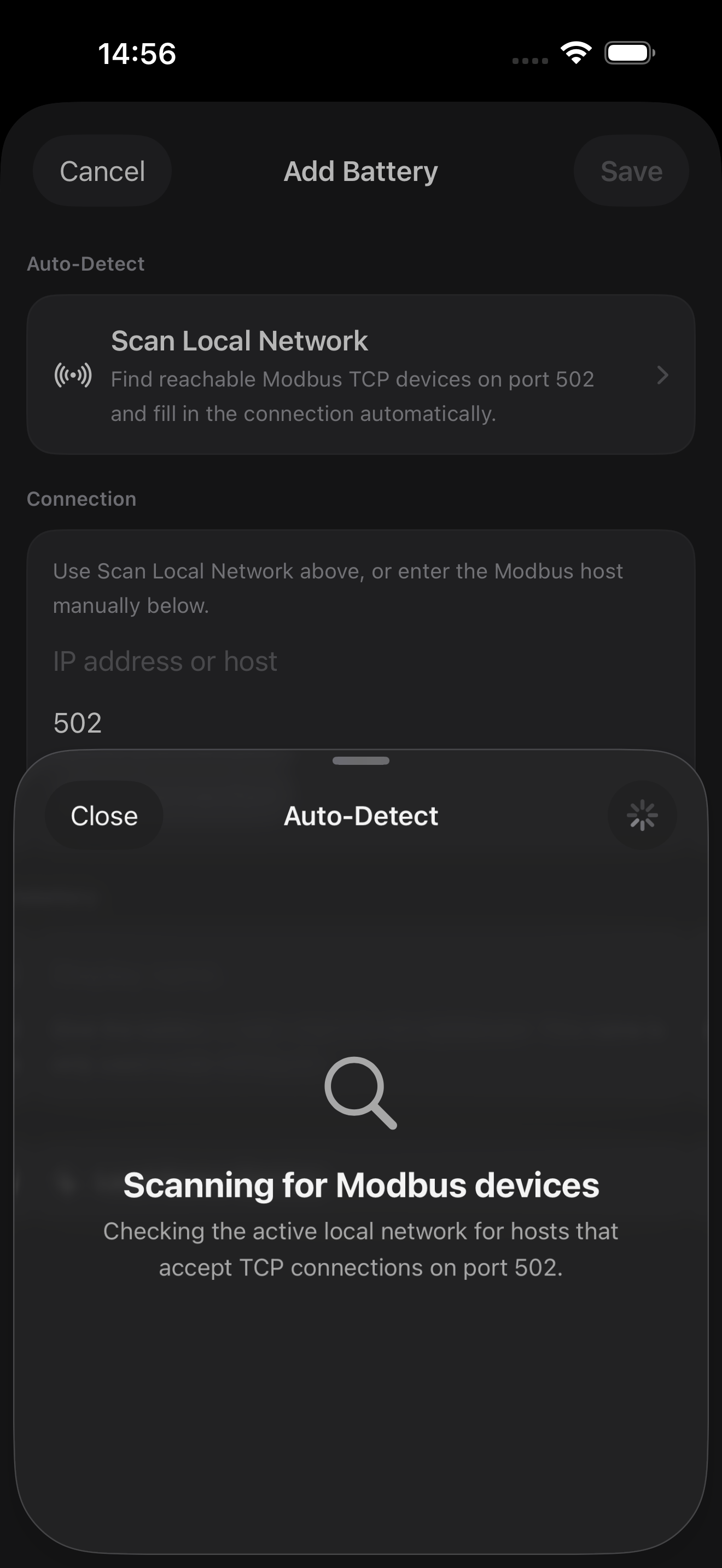 Add battery and network scan screenshot